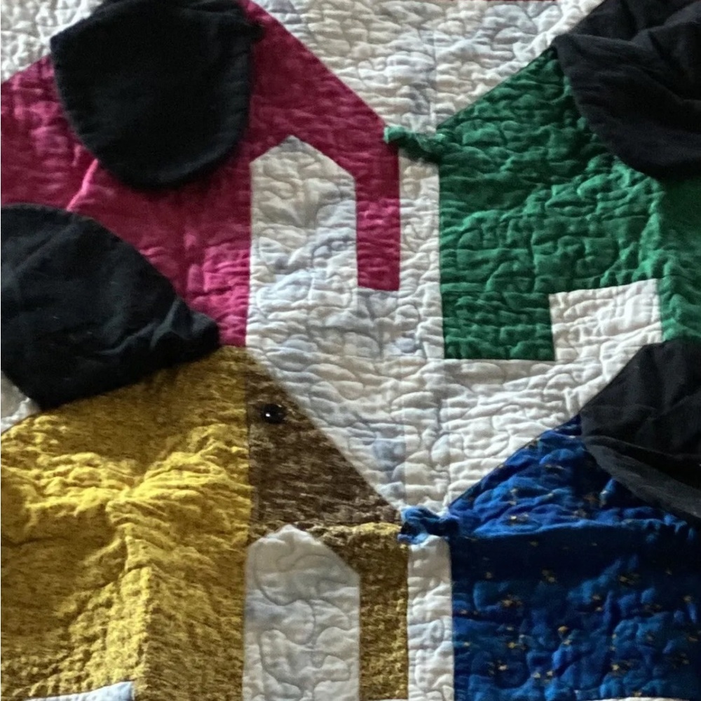 Handmade Baby Blanket Elephant Embroidered Quilt Mixed Fabrics